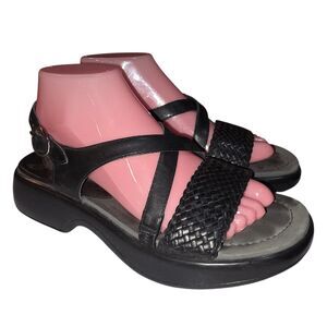 DANSKO Sz 7.5/8 Vintage Y2K Black Leather Side Buckle Chunky Open Toe Sandals